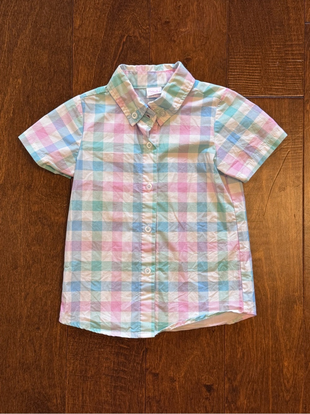Stitchy Fish Boys 2T Pastel Pink & Blue 100% Cotton Button Down